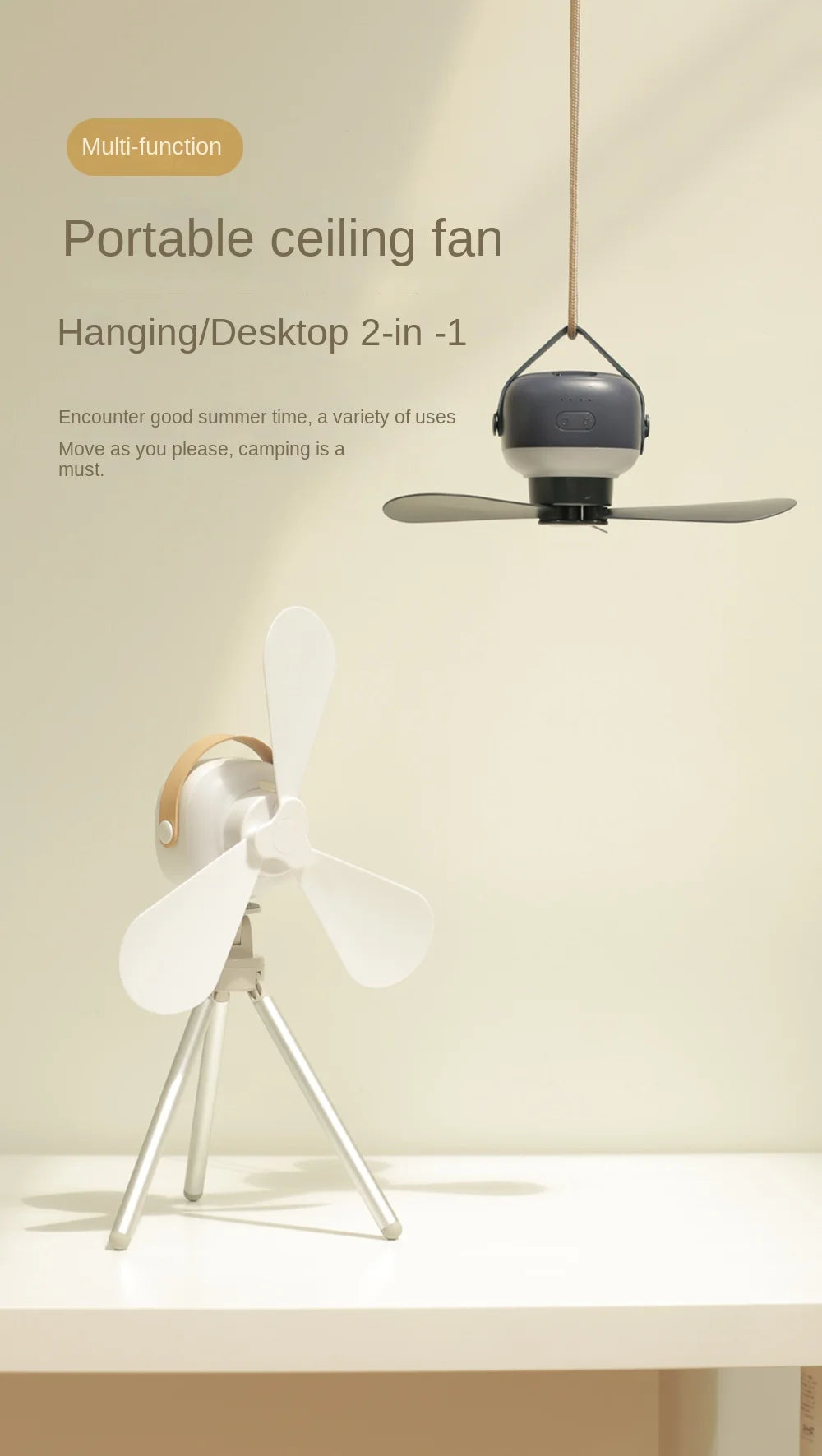 Ventilatore da soffitto portatile senza fili, mini ventilatore USB con telecomando, supporto, luce notturna, per casa, esterno, campeggio, regali di Capodanno